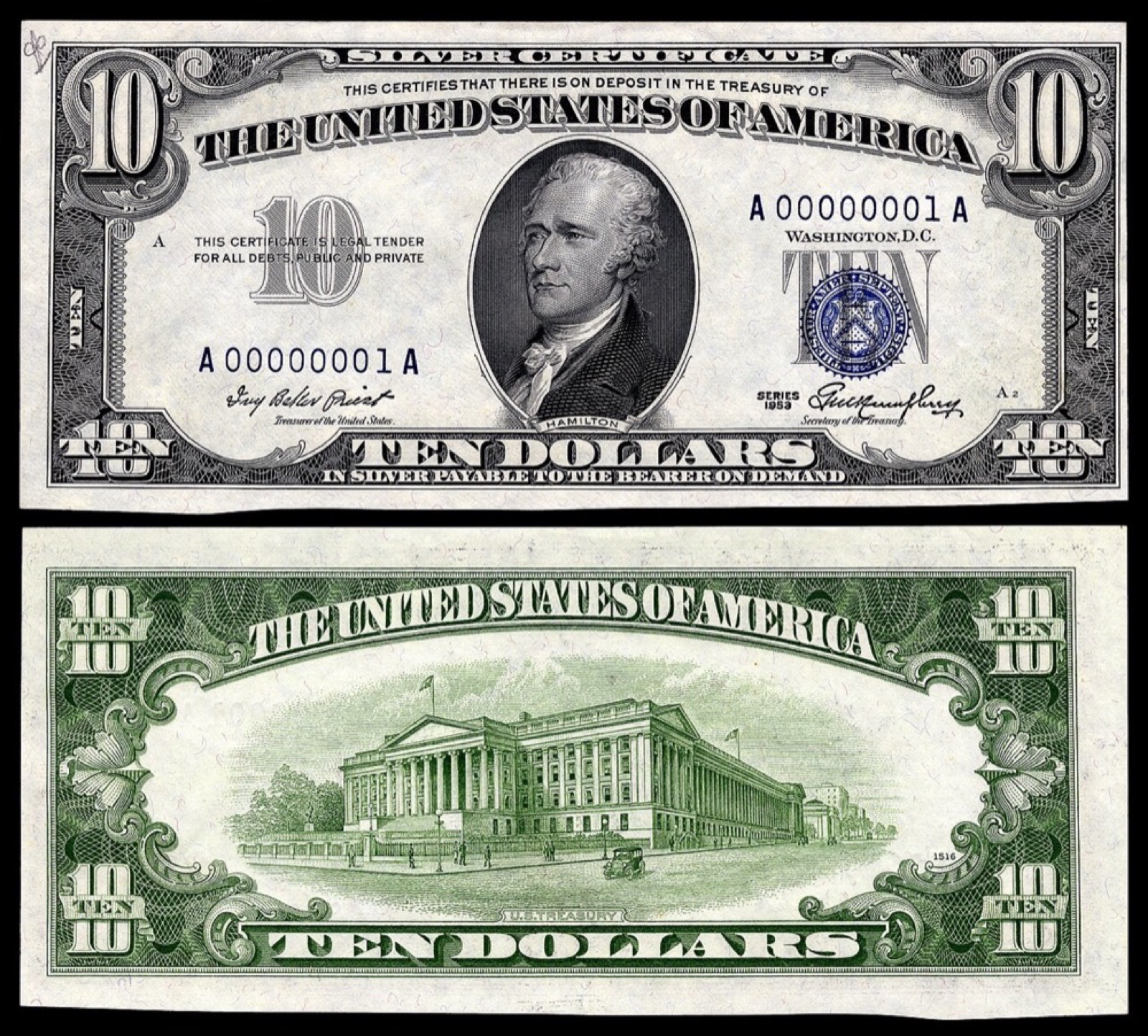 Cara Mengenali Silver Certificate $10 Seri 1953 (1953 sampai 1953B)